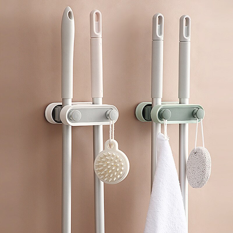 Wall Mounted Mop Organizer Holder Brush Broom Hanger Home Storage Rack Bathroom Suction Hanging Pipe Hooks Kitchen Shelf