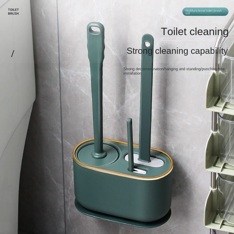 Toilet Brush Silicone Free Wall Mounted Multi-functional Three Piece Cleaning Tools with Bracket