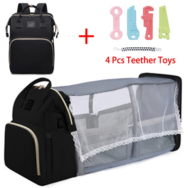 Folding Mommy Bag Lightweight Portable Folding Crib Bed Large-capacity Baby Backpack Female Mommy Outting Bag Mummy Bag