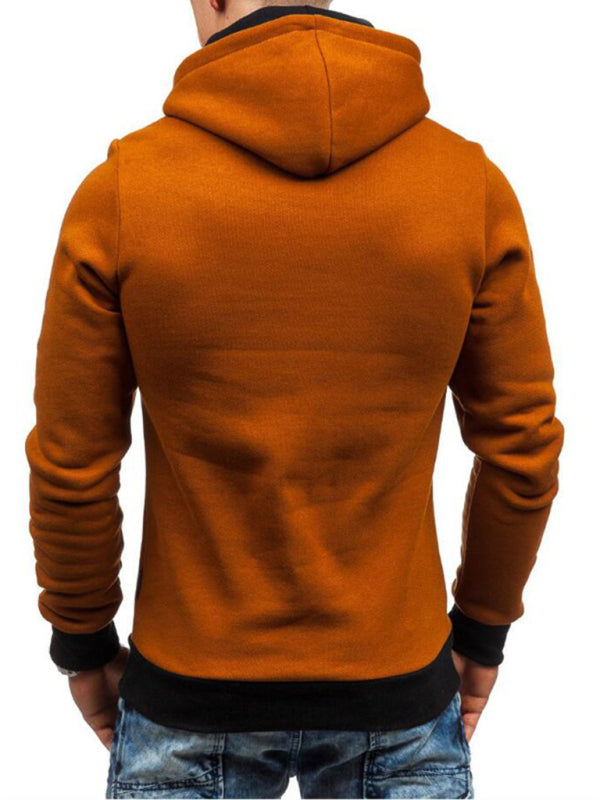 Men's diagonal zipper solid color long-sleeved hoodie