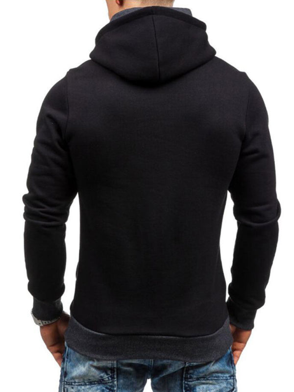 Men's diagonal zipper solid color long-sleeved hoodie