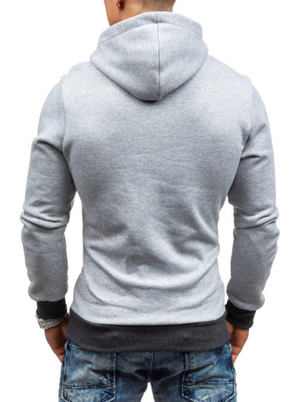 Men's diagonal zipper solid color long-sleeved hoodie